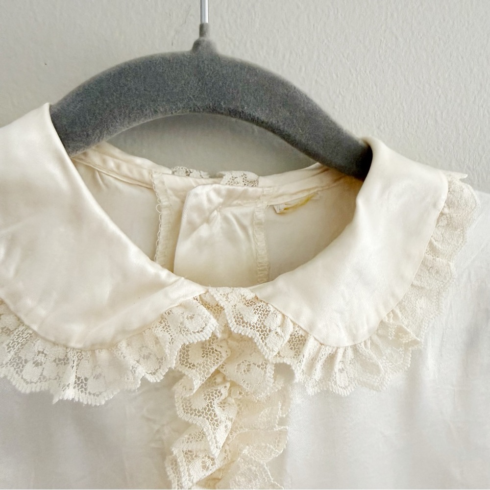 Vintage Satin Ivory Cream Toddler Blouse with Lace Detail - Picture 4 of 6